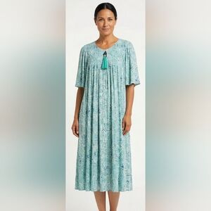 Go Softly Aqua Paisley Tassel Crinkle Patio Dress Size L